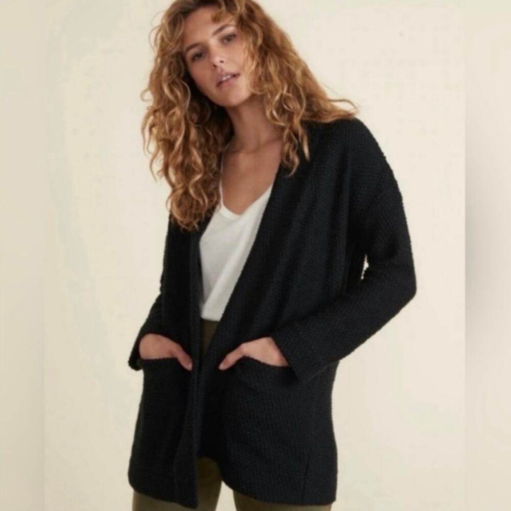 Marine Layer Women's Birdseye open-front cardigan sweater Black  Size Small